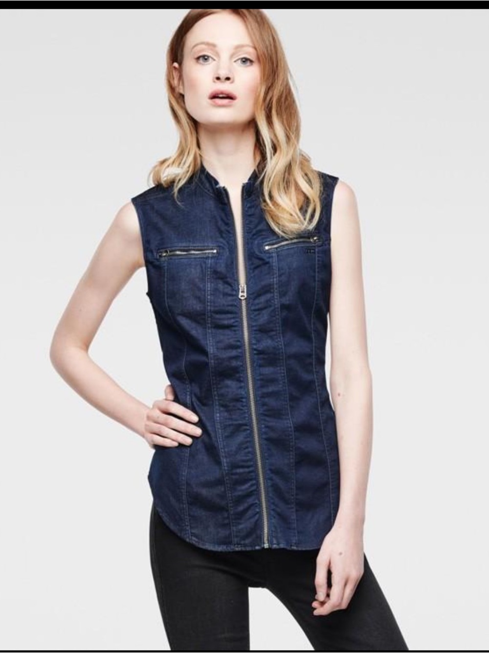 New G Star Raw Midge Dumont Shirt Sleeveless Super Stretch Denim Vest Medium